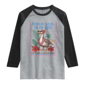 Funny Hawaiian Beach Vacation Graphic Raglan Shirt Tropical Goose On The Loose TS12 Heather Gray Black Print Your Wear