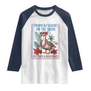 Funny Hawaiian Beach Vacation Graphic Raglan Shirt Tropical Goose On The Loose TS12 White Navy Print Your Wear