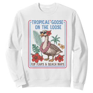 Funny Hawaiian Beach Vacation Graphic Sweatshirt Tropical Goose On The Loose TS12 White Print Your Wear
