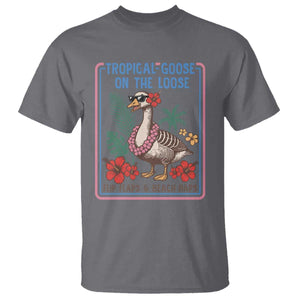 Funny Hawaiian Beach Vacation Graphic T Shirt Tropical Goose On The Loose TS12 Charcoal Print Your Wear