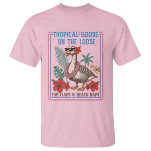 Funny Hawaiian Beach Vacation Graphic T Shirt Tropical Goose On The Loose TS12 Light Pink Print Your Wear