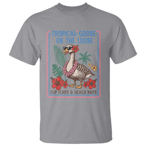 Funny Hawaiian Beach Vacation Graphic T Shirt Tropical Goose On The Loose TS12 Sport Gray Print Your Wear