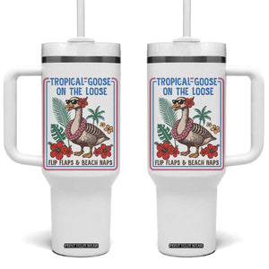 Funny Hawaiian Beach Vacation Graphic Tumbler With Handle Tropical Goose On The Loose TS12 One Size: 40 oz White Print Your Wear