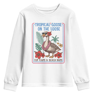 Funny Hawaiian Beach Vacation Graphic Youth Sweatshirt Tropical Goose On The Loose TS12 White Print Your Wear