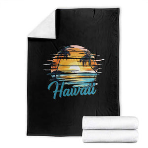 Retro Sunset Palm Tree Hawaii Throw Blanket Tropical Vacation Graphic TS12 Black Print Your Wear