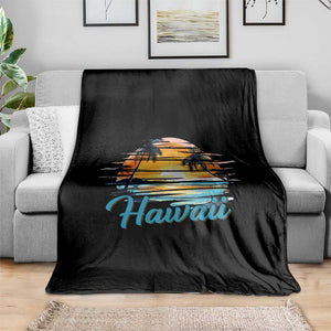 Retro Sunset Palm Tree Hawaii Throw Blanket Tropical Vacation Graphic TS12 Print Your Wear