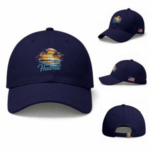 Retro Sunset Palm Tree Hawaii Baseball Cap Tropical Vacation Graphic TS12 Baseball Cap Universal Fit Dark Blue Print Your Wear