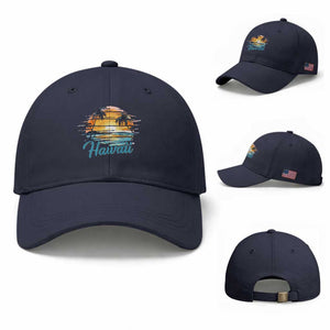 Retro Sunset Palm Tree Hawaii Baseball Cap Tropical Vacation Graphic TS12 Baseball Cap Universal Fit Navy Print Your Wear
