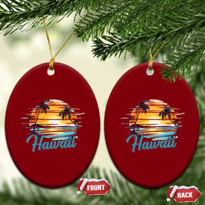 Retro Sunset Palm Tree Hawaii Ceramic Ornament Tropical Vacation Graphic