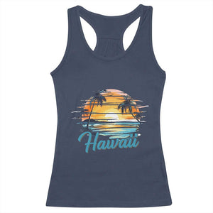 Retro Sunset Palm Tree Hawaii Racerback Tank Top Tropical Vacation Graphic TS12 Navy Print Your Wear