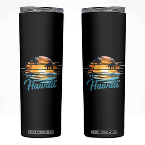 Retro Sunset Palm Tree Hawaii Skinny Tumbler Tropical Vacation Graphic TS12 Black Print Your Wear