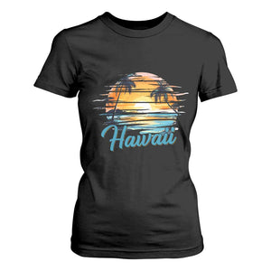 Retro Sunset Palm Tree Hawaii T Shirt For Women Tropical Vacation Graphic TS12 Black Print Your Wear