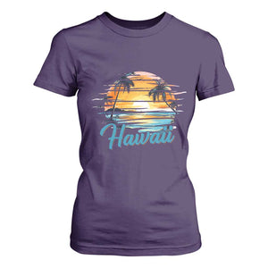 Retro Sunset Palm Tree Hawaii T Shirt For Women Tropical Vacation Graphic TS12 Purple Print Your Wear