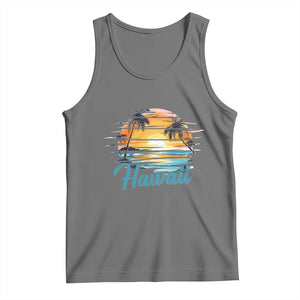 Retro Sunset Palm Tree Hawaii Tank Top Tropical Vacation Graphic TS12 Black Heather Print Your Wear