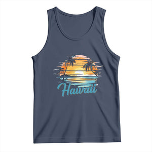Retro Sunset Palm Tree Hawaii Tank Top Tropical Vacation Graphic TS12 Navy Print Your Wear