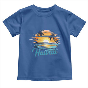Retro Sunset Palm Tree Hawaii Toddler T Shirt Tropical Vacation Graphic TS12 Royal Blue Print Your Wear