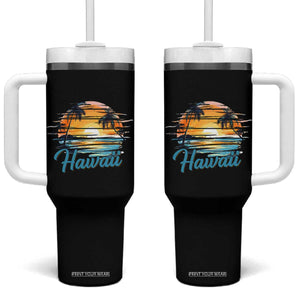 Retro Sunset Palm Tree Hawaii Tumbler With Handle Tropical Vacation Graphic TS12 One Size: 40 oz Black Print Your Wear