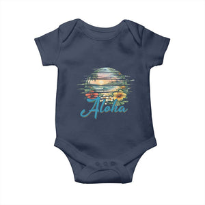Vintage Hawaii Hibiscus Floral Baby Onesie Tropical Beach Vacation Graphic TS12 Navy Print Your Wear