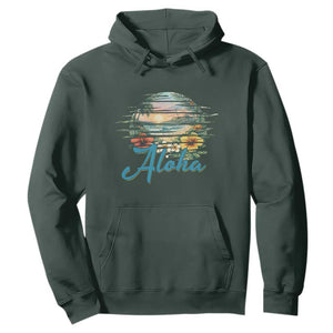 Vintage Hawaii Hibiscus Floral Hoodie Tropical Beach Vacation Graphic TS12 Dark Forest Green Print Your Wear