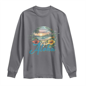 Vintage Hawaii Hibiscus Floral Long Sleeve Shirt Tropical Beach Vacation Graphic TS12 Charcoal Print Your Wear
