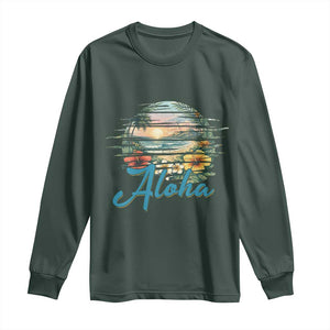 Vintage Hawaii Hibiscus Floral Long Sleeve Shirt Tropical Beach Vacation Graphic TS12 Dark Forest Green Print Your Wear