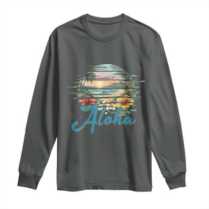 Vintage Hawaii Hibiscus Floral Long Sleeve Shirt Tropical Beach Vacation Graphic TS12 Dark Heather Print Your Wear