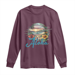 Vintage Hawaii Hibiscus Floral Long Sleeve Shirt Tropical Beach Vacation Graphic TS12 Maroon Print Your Wear