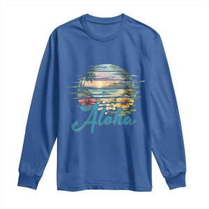 Vintage Hawaii Hibiscus Floral Long Sleeve Shirt Tropical Beach Vacation Graphic TS12 Royal Blue Print Your Wear