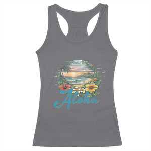 Vintage Hawaii Hibiscus Floral Racerback Tank Top Tropical Beach Vacation Graphic TS12 Charcoal Print Your Wear