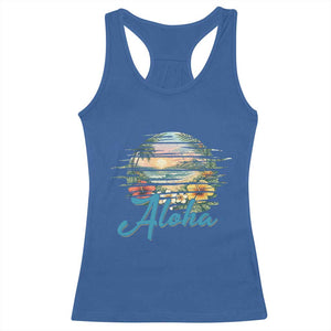 Vintage Hawaii Hibiscus Floral Racerback Tank Top Tropical Beach Vacation Graphic TS12 Royal Blue Print Your Wear