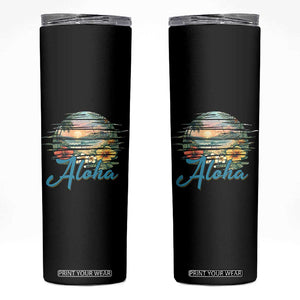 Vintage Hawaii Hibiscus Floral Skinny Tumbler Tropical Beach Vacation Graphic TS12 Black Print Your Wear
