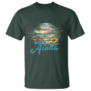 Vintage Hawaii Hibiscus Floral T Shirt Tropical Beach Vacation Graphic TS12 Dark Forest Green Print Your Wear