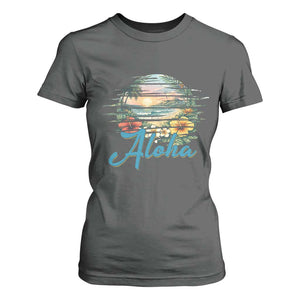 Vintage Hawaii Hibiscus Floral T Shirt For Women Tropical Beach Vacation Graphic TS12 Dark Heather Print Your Wear