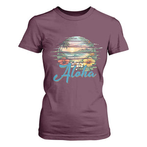 Vintage Hawaii Hibiscus Floral T Shirt For Women Tropical Beach Vacation Graphic TS12 Maroon Print Your Wear