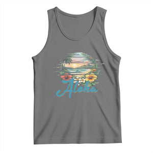 Vintage Hawaii Hibiscus Floral Tank Top Tropical Beach Vacation Graphic TS12 Black Heather Print Your Wear