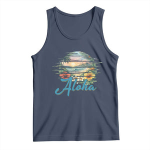 Vintage Hawaii Hibiscus Floral Tank Top Tropical Beach Vacation Graphic TS12 Navy Print Your Wear