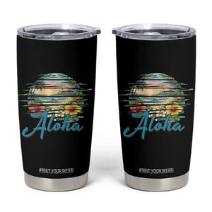 Vintage Hawaii Hibiscus Floral Tumbler Cup Tropical Beach Vacation Graphic TS12 Black Print Your Wear