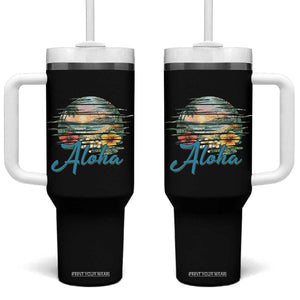 Vintage Hawaii Hibiscus Floral Tumbler With Handle Tropical Beach Vacation Graphic