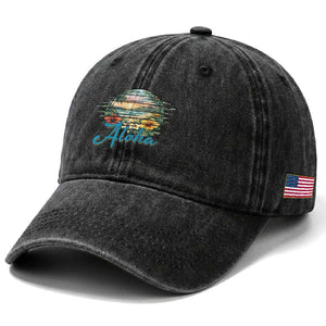 Vintage Hawaii Hibiscus Floral Washed Cotton Baseball Cap Tropical Beach Vacation Graphic TS12 Print Your Wear
