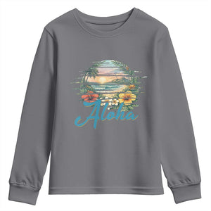 Vintage Hawaii Hibiscus Floral Youth Sweatshirt Tropical Beach Vacation Graphic TS12 Charcoal Print Your Wear