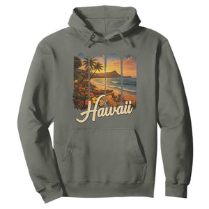 Vintage Hawaii Beach Travel Hoodie Sunset Ocean Landscape TS12 Military Green Print Your Wear