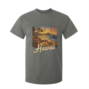 Vintage Hawaii Beach Travel T Shirt For Kid Sunset Ocean Landscape TS12 Military Green Print Your Wear