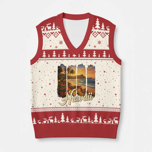 Vintage Hawaii Beach Travel V-Neck Knit Sweater Vest Sunset Ocean Landscape TS12 Beige Red Print Your Wear