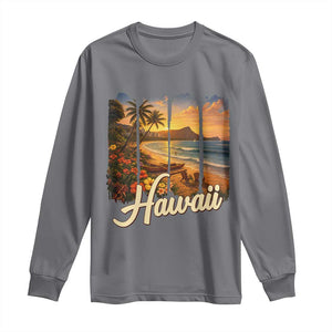Vintage Hawaii Beach Travel Long Sleeve Shirt Sunset Ocean Landscape TS12 Charcoal Print Your Wear