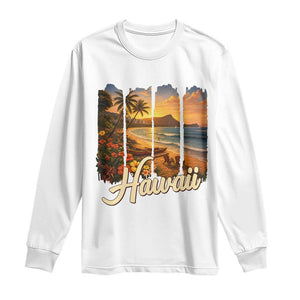 Vintage Hawaii Beach Travel Long Sleeve Shirt Sunset Ocean Landscape TS12 White Print Your Wear