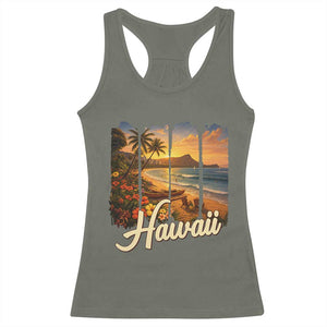 Vintage Hawaii Beach Travel Racerback Tank Top Sunset Ocean Landscape TS12 Military Green Print Your Wear