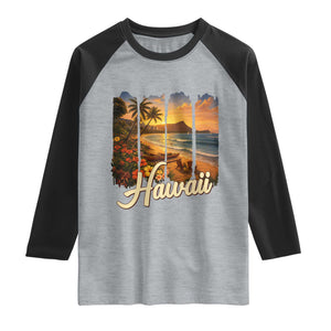 Vintage Hawaii Beach Travel Raglan Shirt Sunset Ocean Landscape TS12 Heather Gray Black Print Your Wear