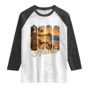 Vintage Hawaii Beach Travel Raglan Shirt Sunset Ocean Landscape TS12 White Heather Charcoal Print Your Wear