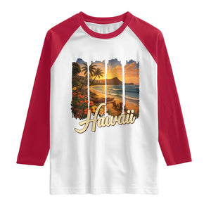 Vintage Hawaii Beach Travel Raglan Shirt Sunset Ocean Landscape TS12 White Red Print Your Wear