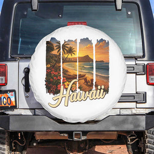 Vintage Hawaii Beach Travel Spare Tire Cover Sunset Ocean Landscape TS12 No hole White Print Your Wear